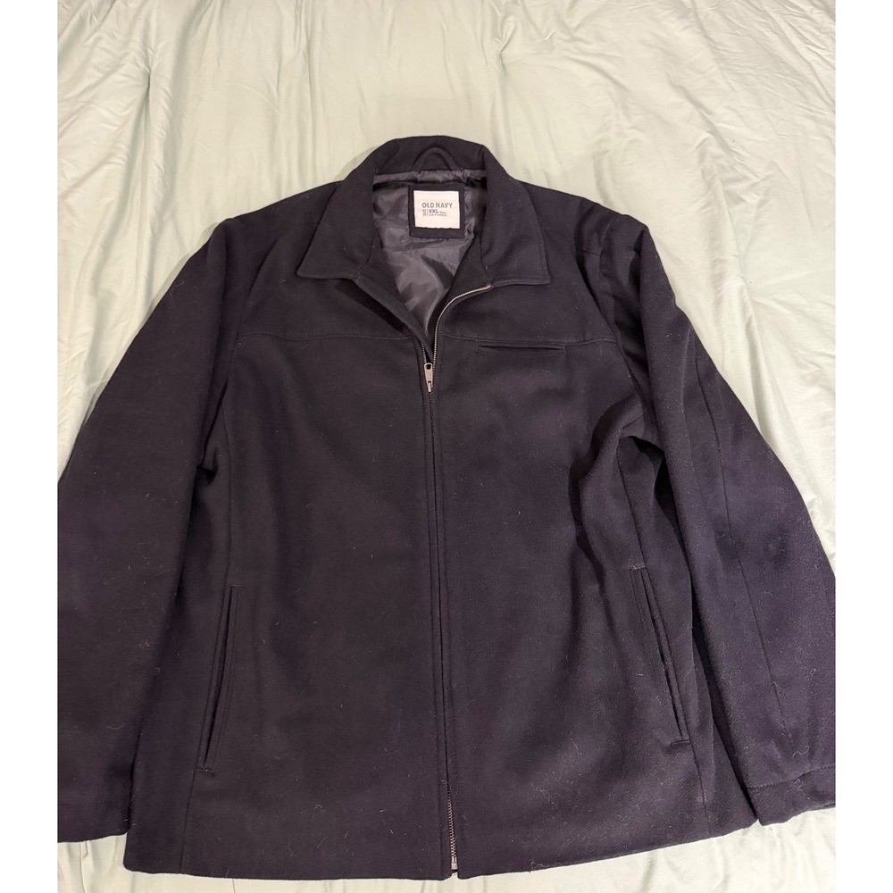 Old Navy Mens Harrington Jacket Navy Blue Wool Blend Full Zip XXL Tall Outerwear